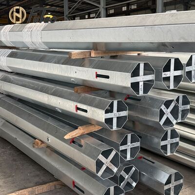 mua 12m 40ft Q460 Hot-Dip Galvanized Octagonal Steel Utility Pole ️ 3-Section Slip-Jointed Power Distribution Pole với gia cố chéo bên trong online manufacture